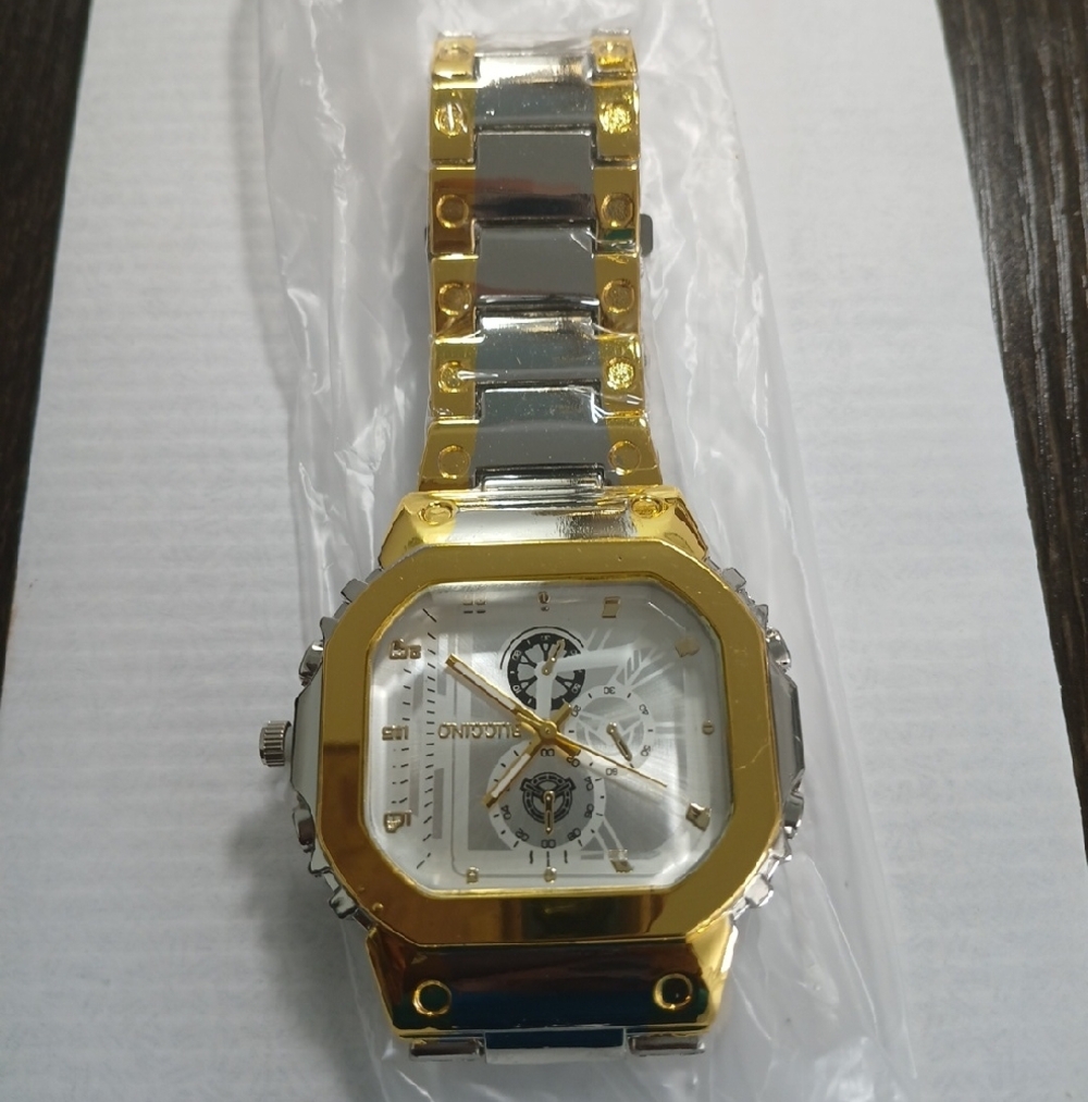 Men's Two-Tone Gold & Silver Square Watch - Picture 2 of 5
